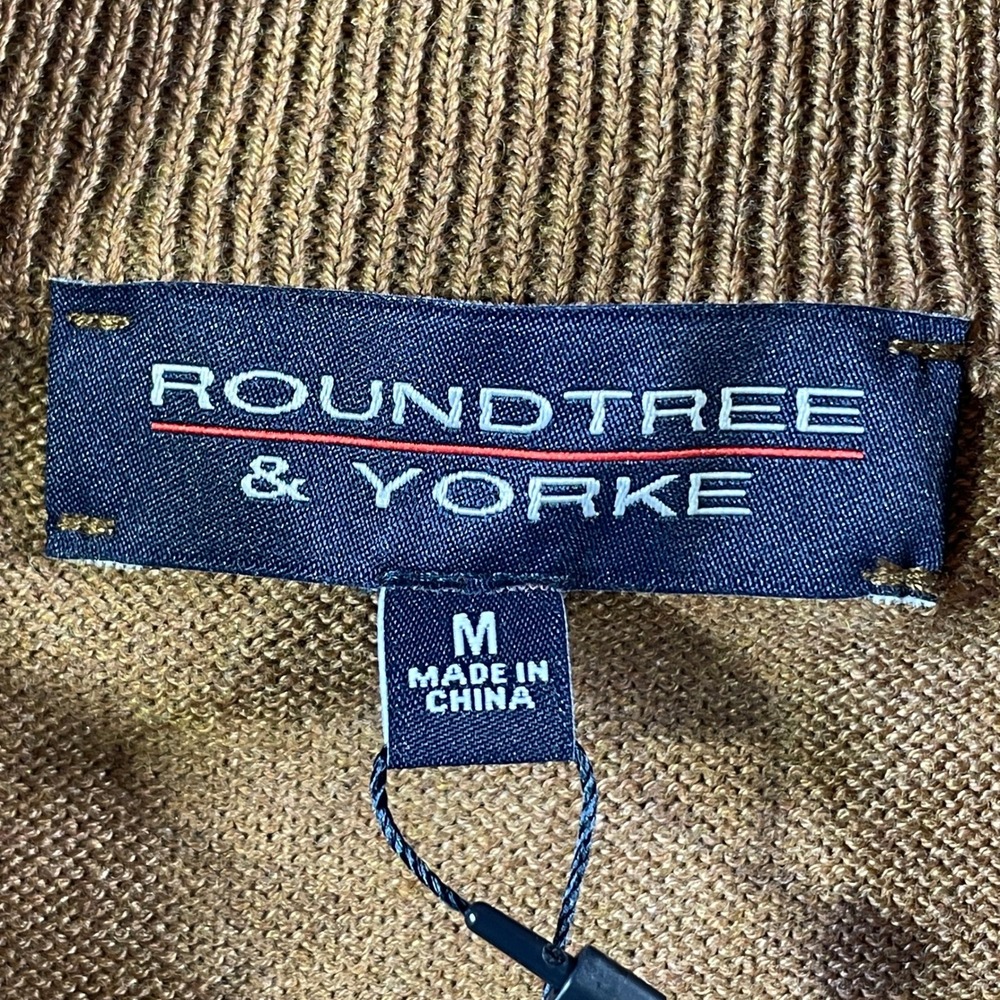 Roundtree Yorke 1/4 Zip Pullover Sweater Mens Medium Brown Office Minimalist - Picture 2 of 11